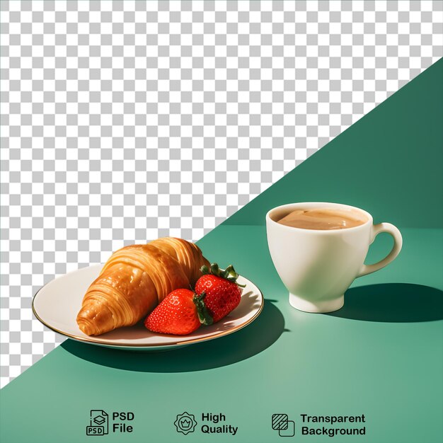 Croissant Avec Tasse De Café Et Fraise Isolé Sur Fond Transparent Inclure Fichier Png