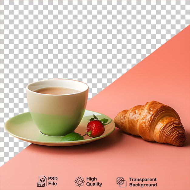 Croissant Avec Tasse De Café Et Fraise Isolé Sur Fond Transparent Inclure Fichier Png