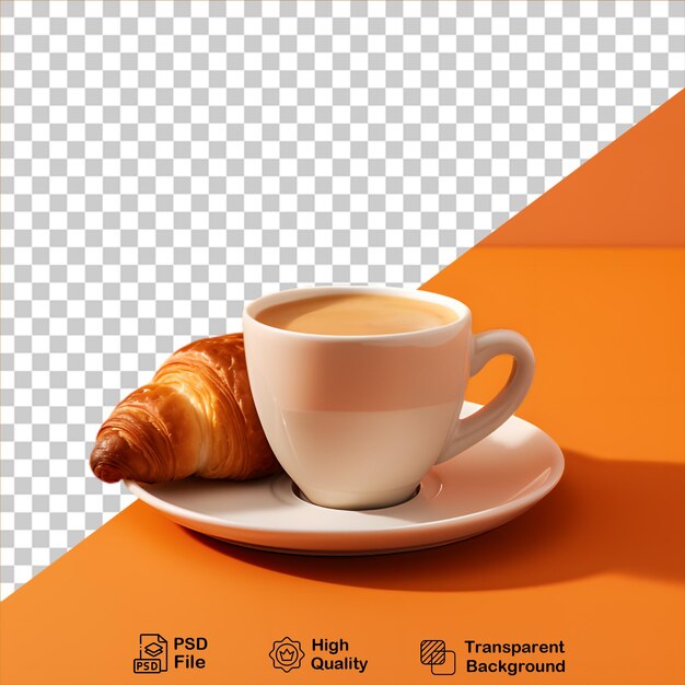 PSD croissant con taza de café aislado en fondo transparente incluye archivo png