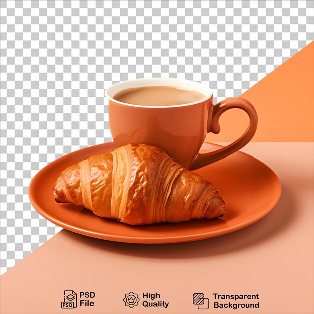 PSD croissant con taza de café aislado en fondo transparente incluye archivo png