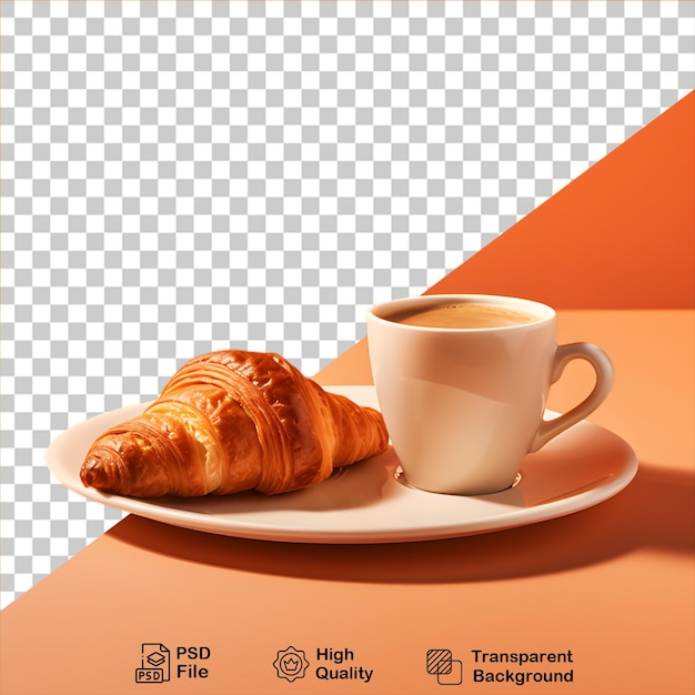 PSD croissant con taza de café aislado en fondo transparente incluye archivo png