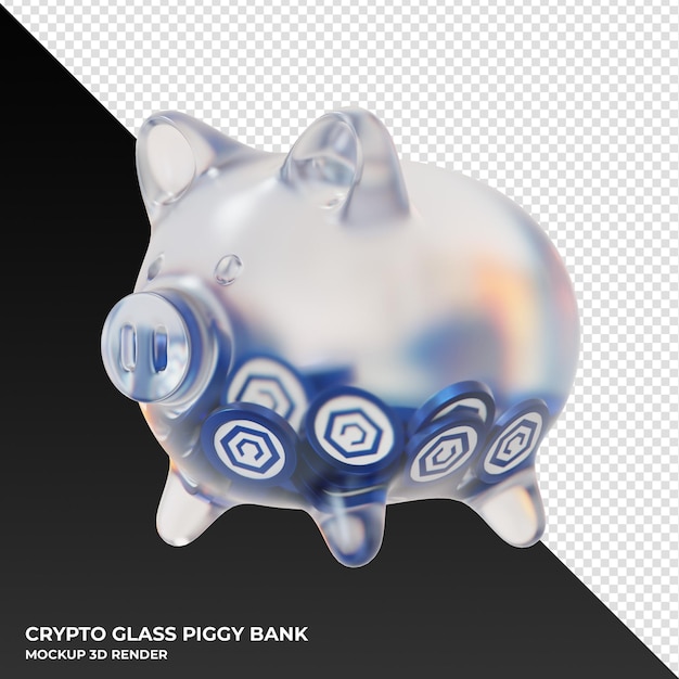 Cronos CRO Sparschwein aus Glas mit Kryptomünzen 3D-Darstellung