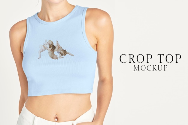 PSD crop tank top mockup, babyblau süßes design psd