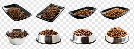 PSD croquettes sèches de nourriture pour chats servies dans une élégante plaque rectangulaire en céramique noire sur un fond transparent