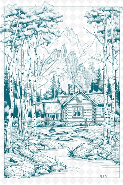 PSD un croquis d'une cabane dans les bois