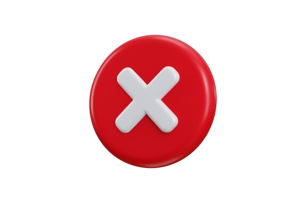 Cross button icon 3d render concept of close button red button cross exit cancel error rejected