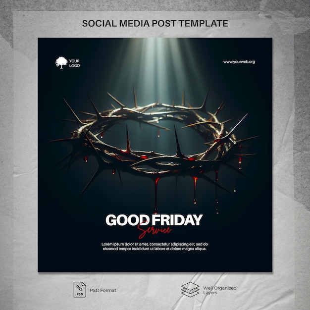 Crucificação da Sexta-feira Santa Coroa de Espinhos Social Media Post PSD Template.