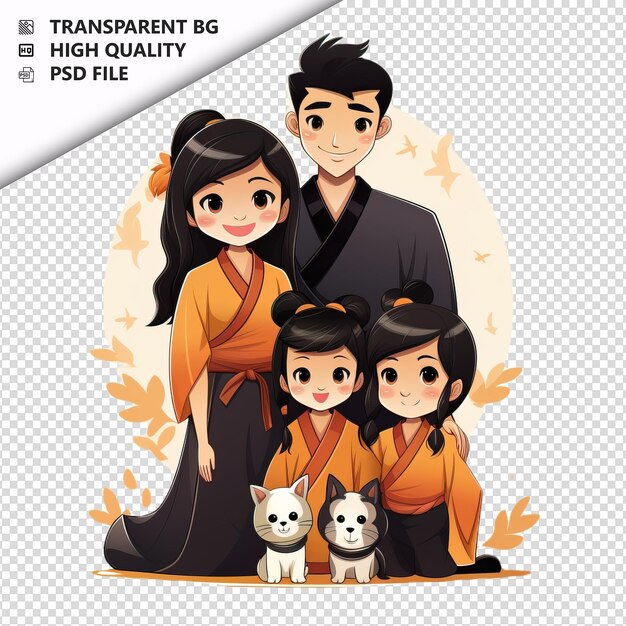 PSD cruel asian family flat icon estilo isola de fundo branco