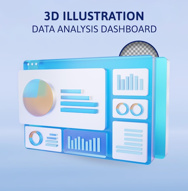 cruscotto dell'analista di dati e illustrazione della rappresentazione del rapporto finanziario 3d