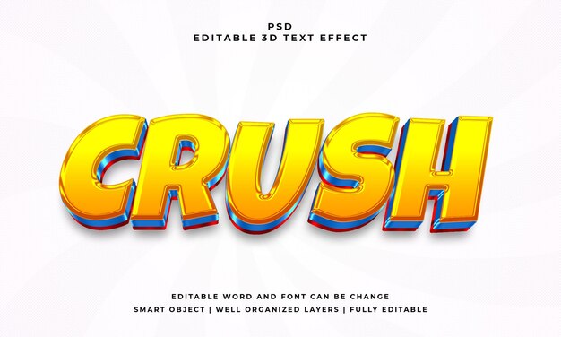 Crush 3d bearbeitbarer psd-texteffekt mit hintergrund