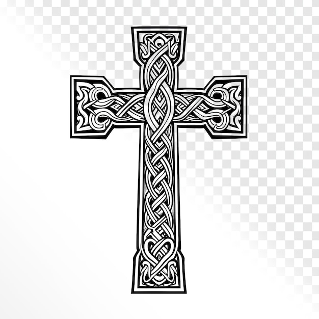 Cruz de arte de estilo vikingo religioso en un fondo transparente