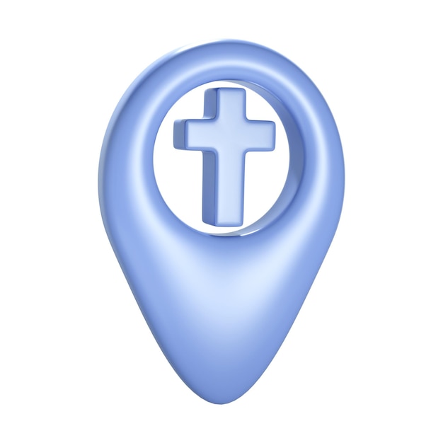 PSD cruz azul cristiana 3d icono de geotag gps elemento para la iglesia lugar dirección del edificio religioso objeto