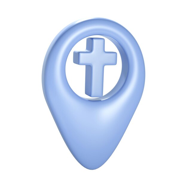 PSD cruz azul cristiana 3d icono de geotag gps elemento para iglesia lugar dirección de edificio religioso objeto