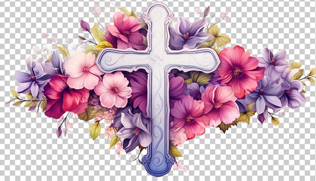 PSD cruz cristiana de pascua con elementos florales