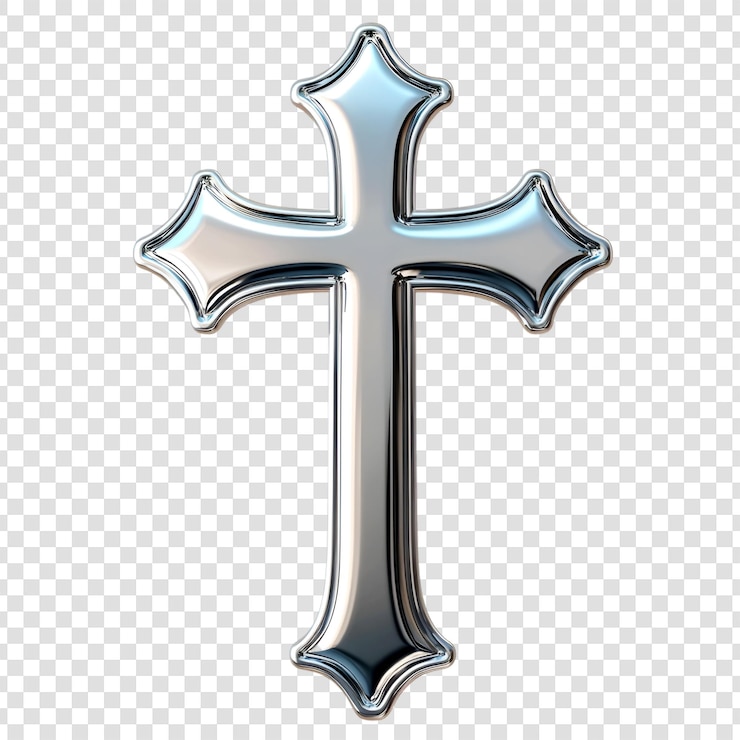 PSD cruz de cromo símbolo religioso metal brillante fe cristianismo dios