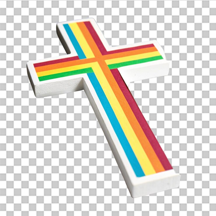 PSD cruz de cor arco-íris clara em fundo preto isolada em fundo transparente