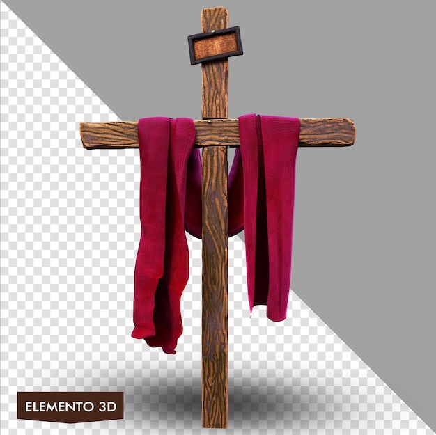 Cruz de madera con manto rojo