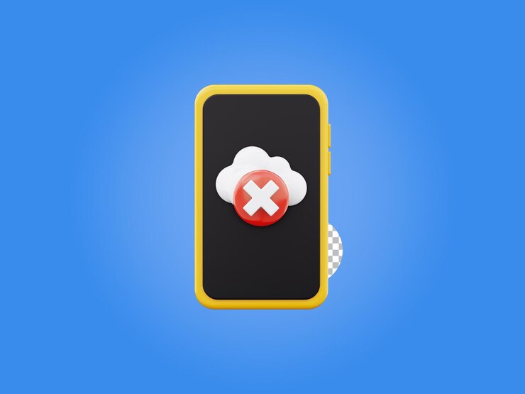 PSD cruz de nube blanca icono equivocado error de computación cancelar símbolo en el teléfono móvil ilustración de renderización 3d