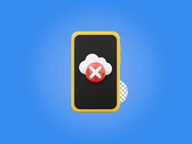 Cruz de nube blanca icono equivocado error de computación cancelar símbolo en el teléfono móvil ilustración de renderización 3D