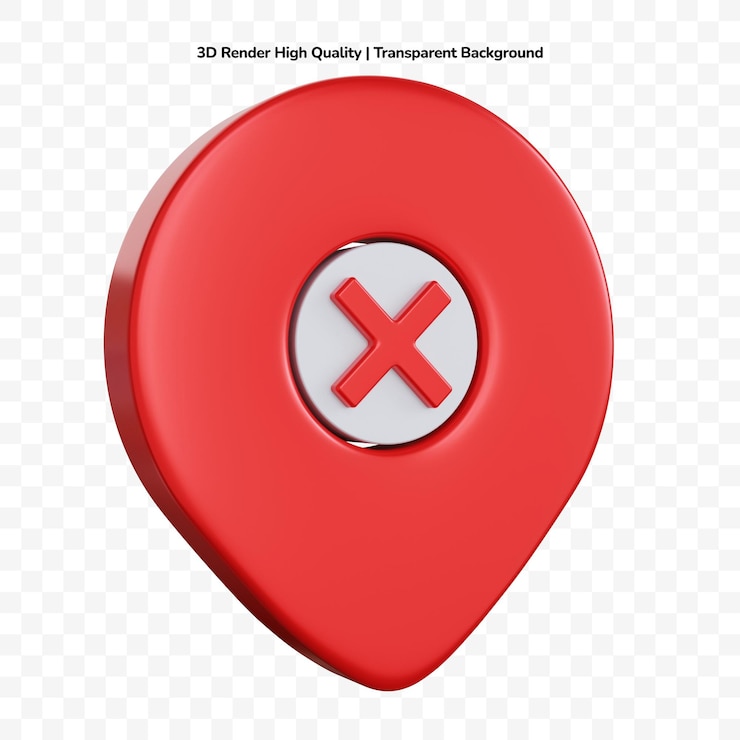 PSD cruz de puntero de pin de renderizado 3d aislada