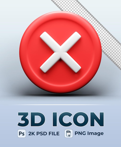 PSD cruz roja marca no aprobada icono 3d