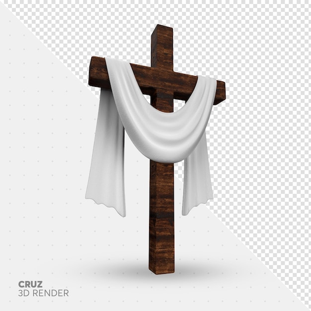 PSD cruz con una tela blanca que dice cruz 3d render