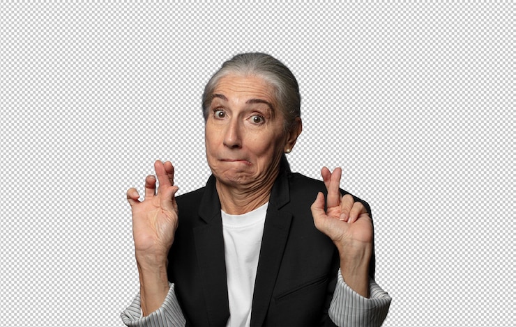PSD cruzando los dedos ansiosamente y esperando buena suerte con una mirada preocupada