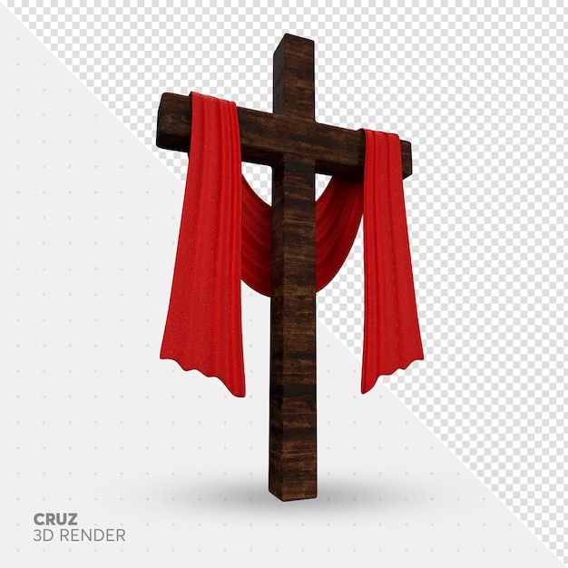 PSD cruze com um pano vermelho que diz cruz 3d render