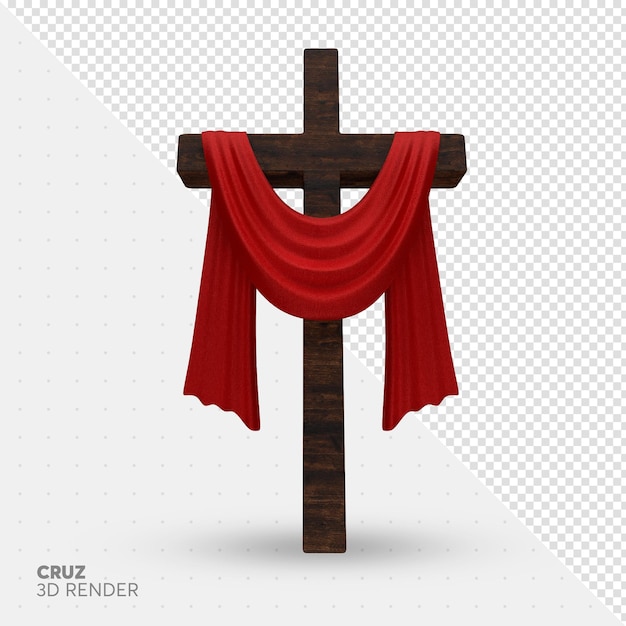 Cruze com um pano vermelho que diz cruz 3d rendu par