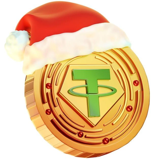 Crypto christmas pack 3d weihnachts-tether-münze-symbol