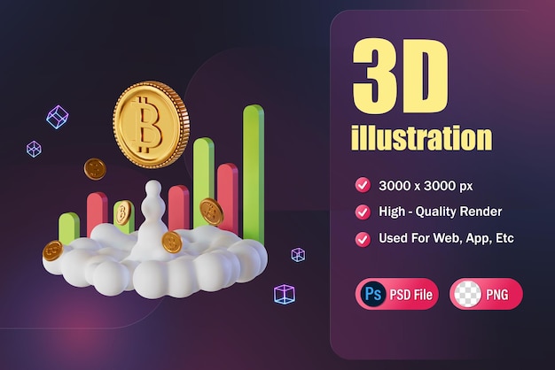 PSD crypto coins are soaring y gráficos de barras verdes 3d renderizado