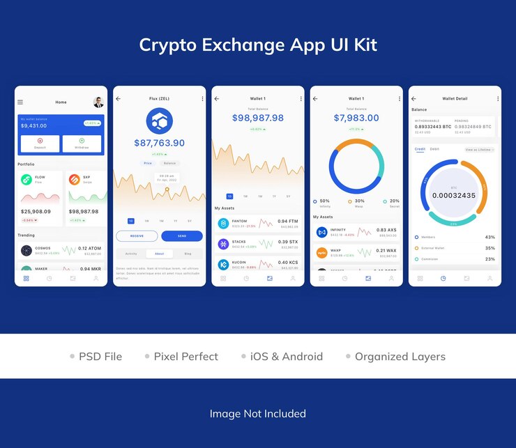 PSD crypto exchange app ui kit
