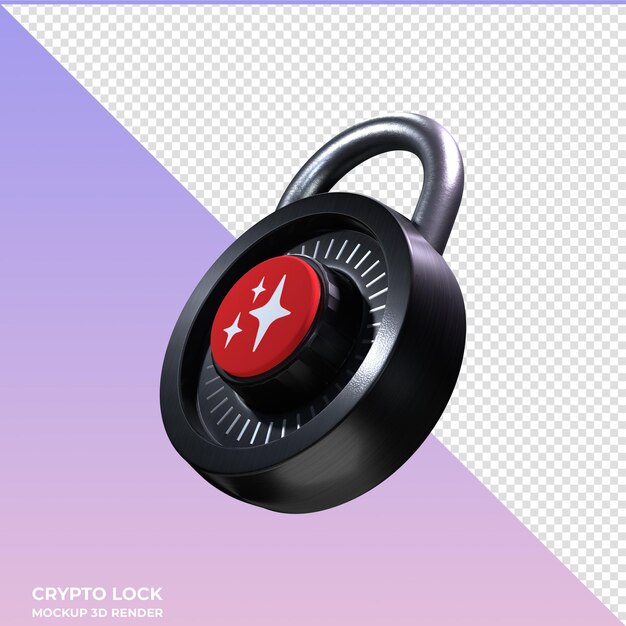 PSD crypto lock treasure magic 3d-symbol, das auf der seite aufgeführt ist