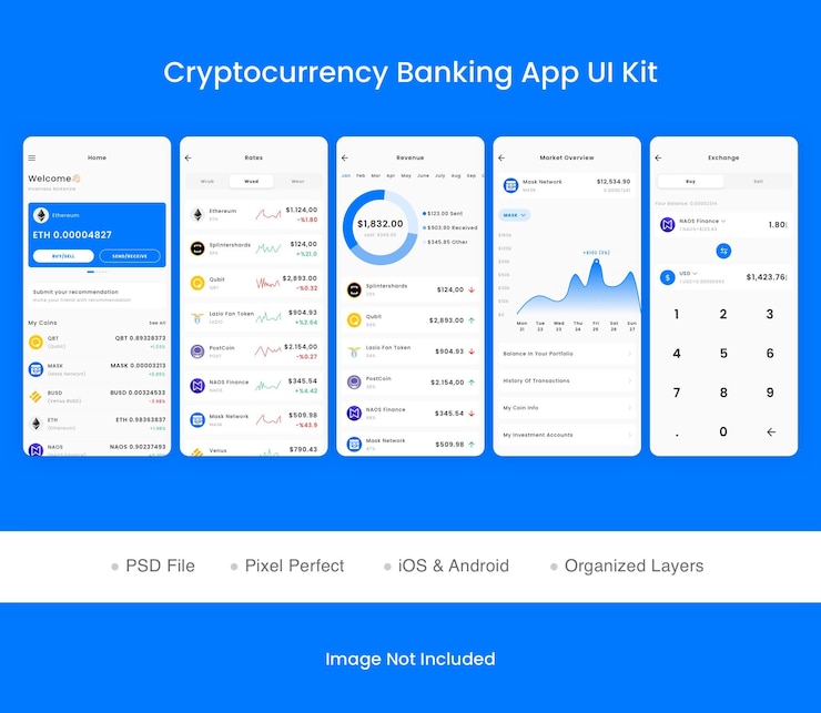 PSD cryptocurrency banking app ui kit