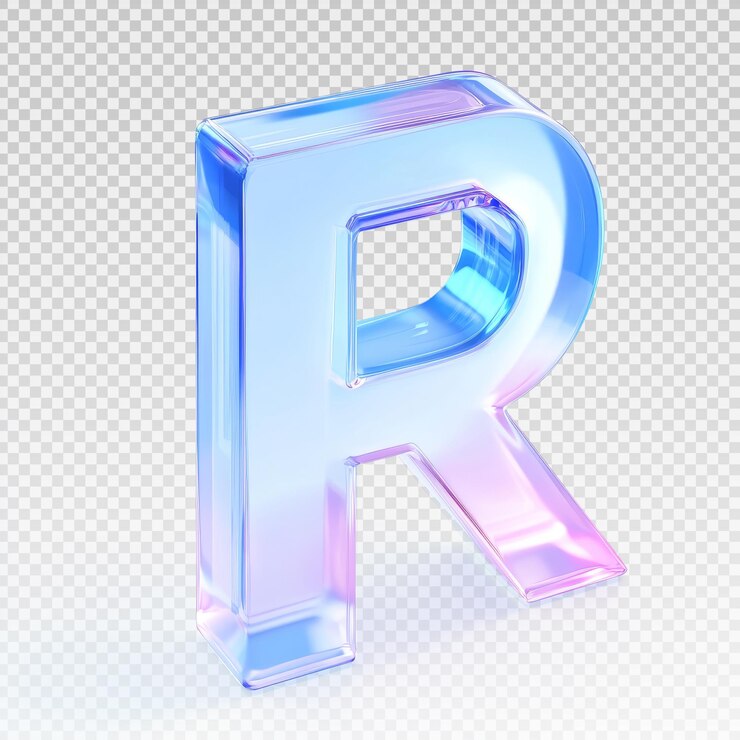 PSD crystal letter r - transparente azul e rosa renderização 3d