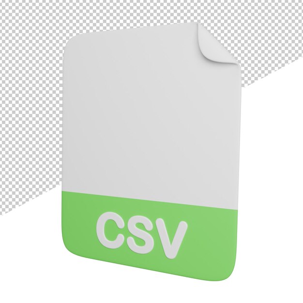 CSV-Dokumentdatei Seitenansicht 3D-Rendering-Symboldarstellung auf transparentem Hintergrund
