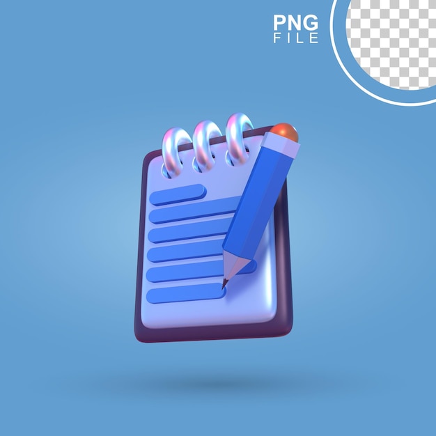 PSD cuaderno de bocetos con lápiz render 3d