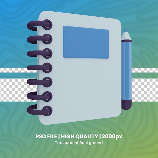 PSD cuaderno de bocetos render 3d diseño gráfico conjunto de render 3d archivo psd fondo transparente