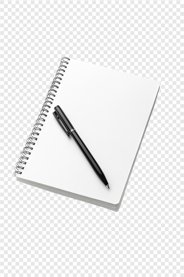 PSD un cuaderno con un bolígrafo en él y un lápiz en un fondo transparente
