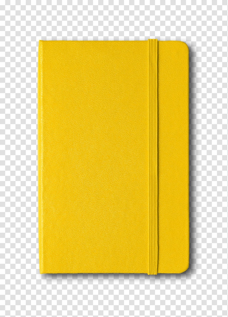 PSD cuaderno cerrado amarillo aislado en blanco