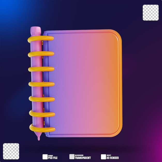 Cuaderno colorido de ilustración 3D