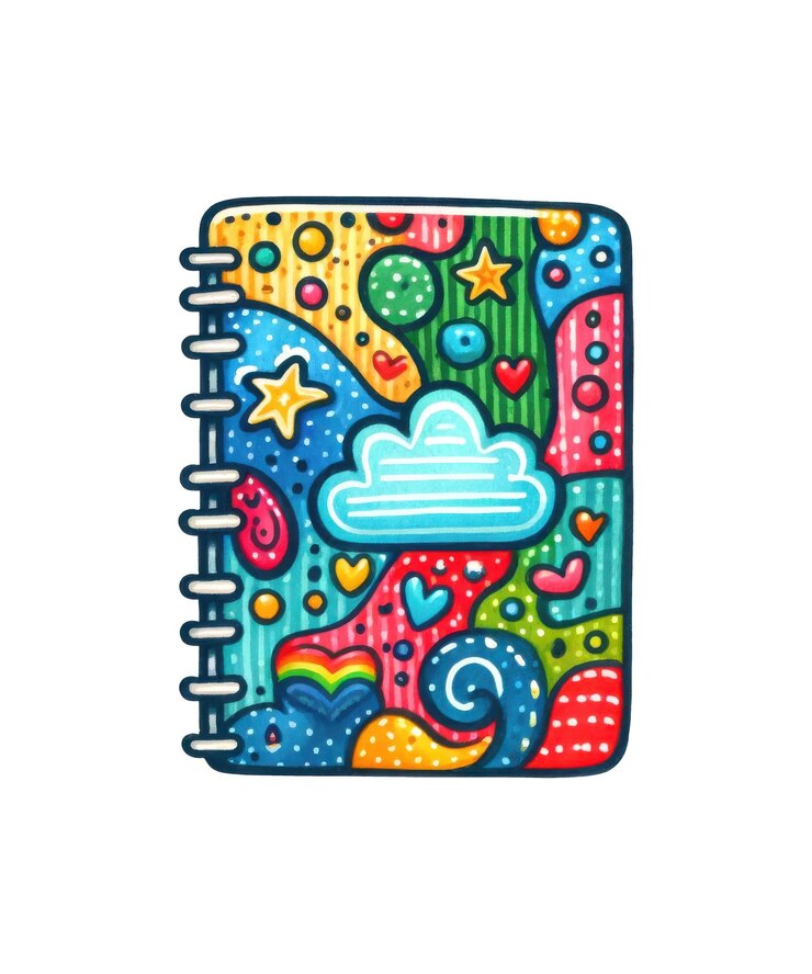 PSD un cuaderno colorido con una nube en la parte superior