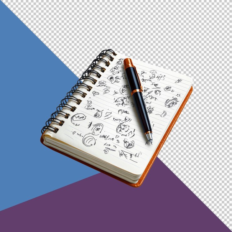 PSD cuaderno en espiral con bocetos y bolígrafo