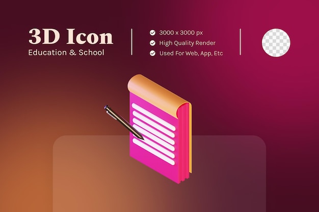 Cuaderno de icono de objeto de ilustración 3D