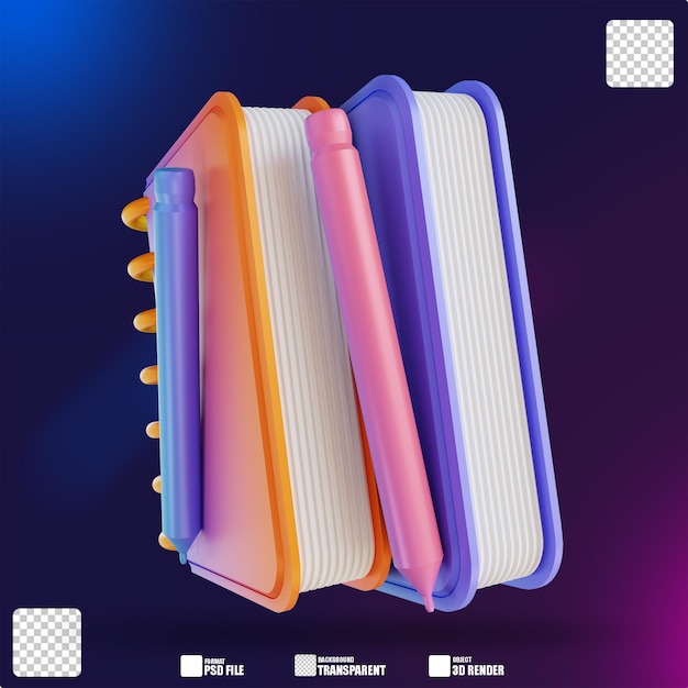 Cuaderno y lápiz coloridos de la ilustración 3d 2