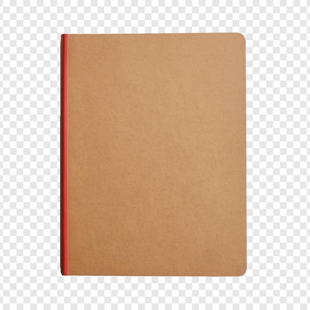 Cuaderno marrón con una encuadernación roja para revistas aisladas sobre un fondo transparente