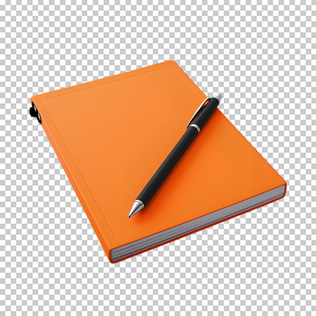PSD cuaderno naranja con fondo transparente aislado por un bolígrafo