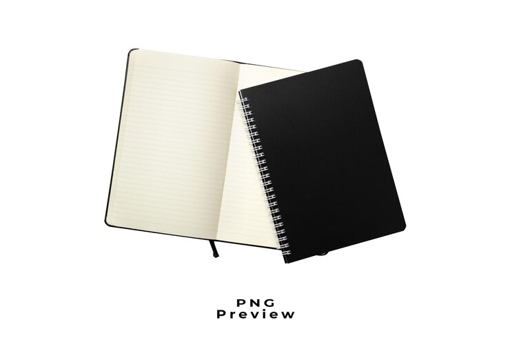PSD un cuaderno negro sobre fondo transparente.