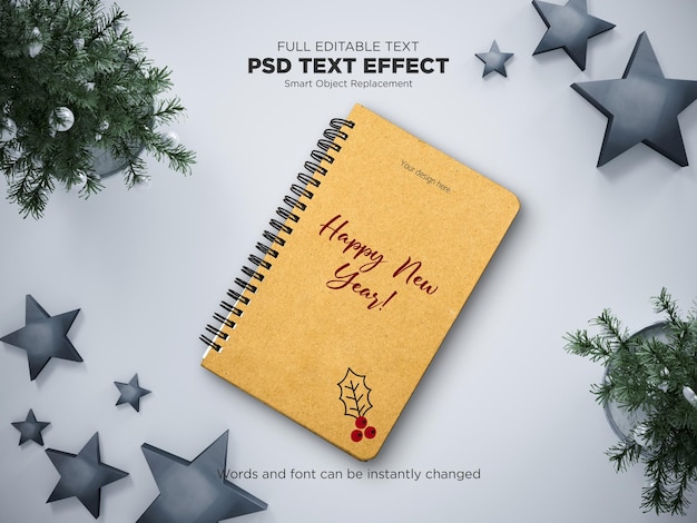 Cuaderno de notas diseño de portada maqueta deseos de feliz año nuevo