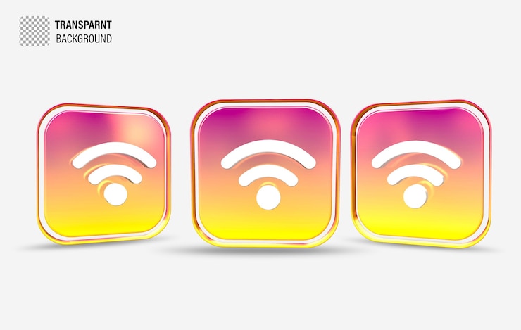 PSD cuadrado 3d psd con conjunto de iconos wifi